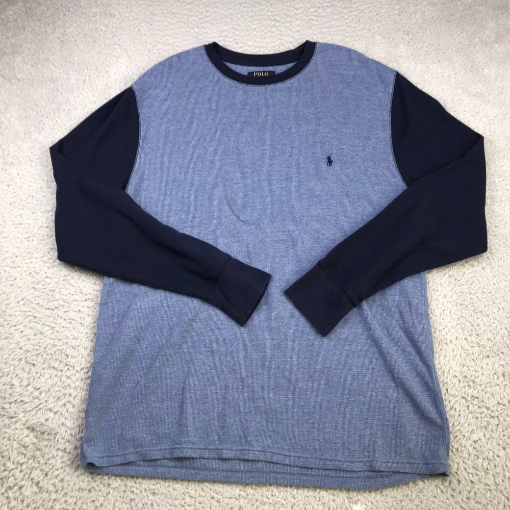 Polo Ralph Lauren Waffle Knit Crewneck Shirt Mens L Heather Navy Thermal Layer